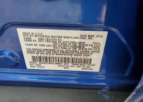 2015 Mitsubishi Outlander Sport Es из США, поврежденный, VIN 4A4AR3AU2FE028609